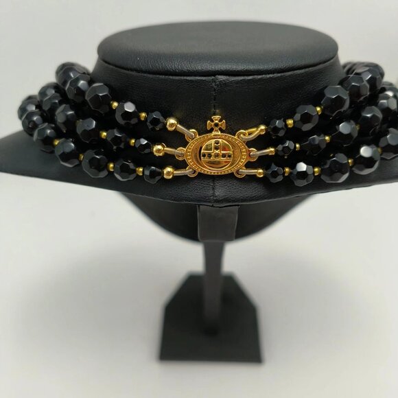 Vivienne Westwood Triple Black Necklace Gold Pendant - Picture 7 of 7